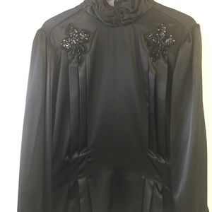 Black Satin Shirt with High collar